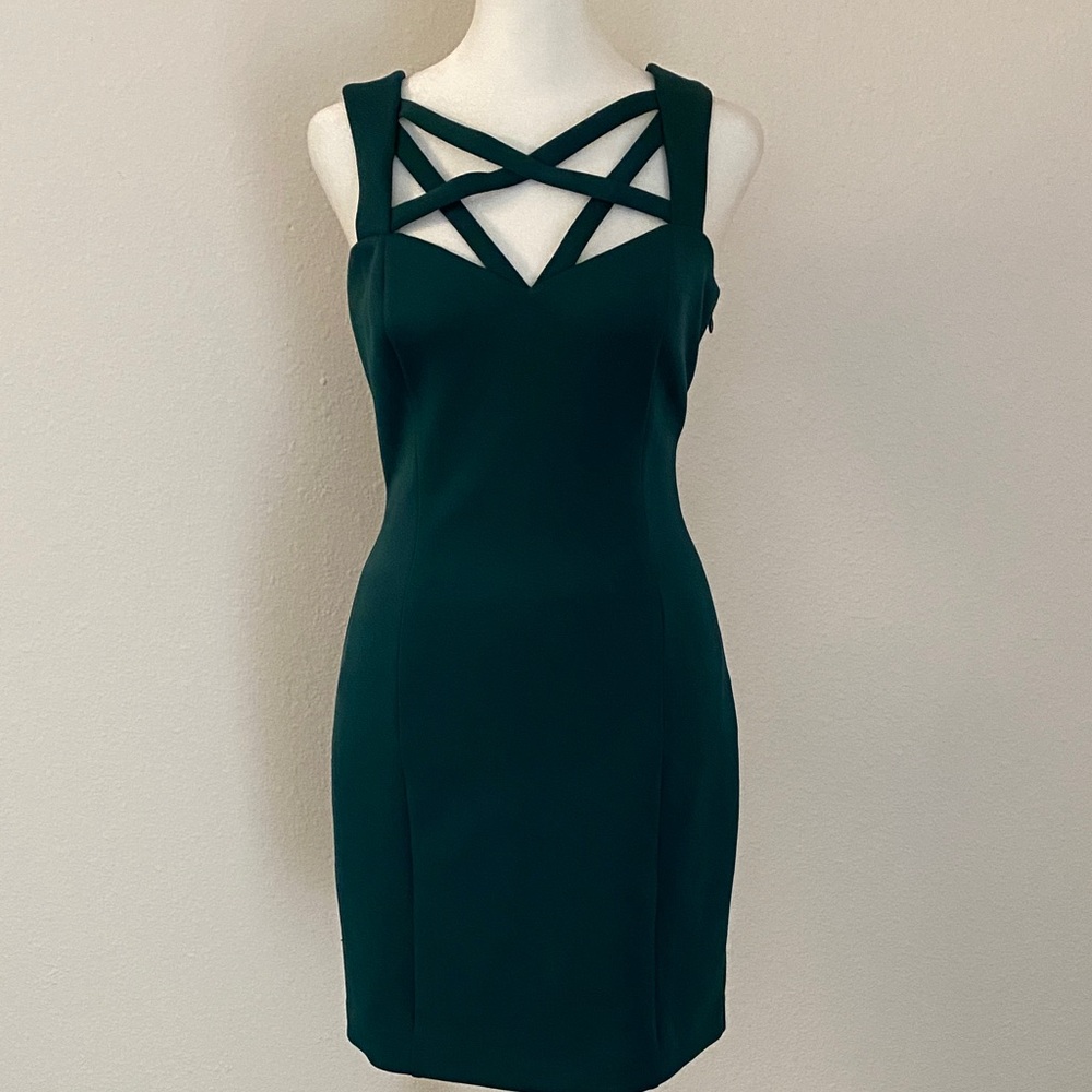 Dark Green Crisscross Mini Dress